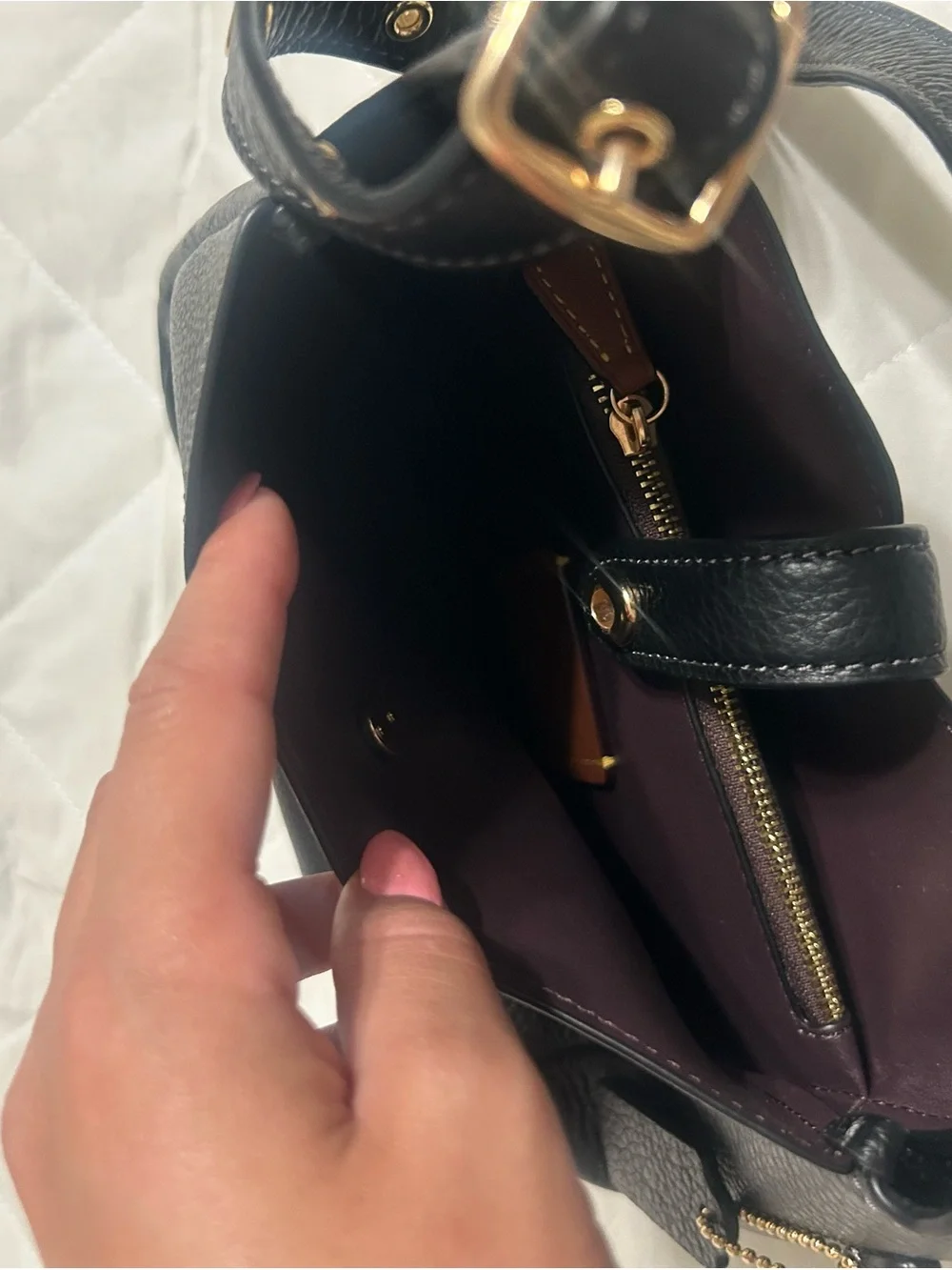Coach Black Pebbled Leather Crossbody Bag with Gold-Tone Hardware